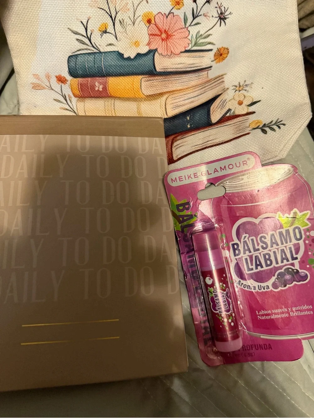 Grapey Lip Balm Stick with Pink Packaging, books Pencil/makeup bag and things to